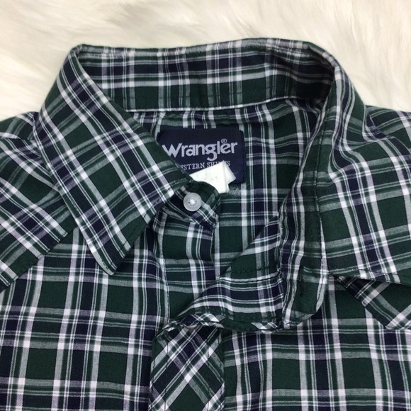 Vintage Wrangler Western Style Shirt Mens Pearl Snap Cowboy Cut Green Plaid L - Picture 6 of 6
